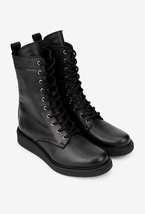 Ghete dama din piele texturata neagra