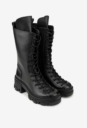 Ghete dama din piele texturata neagra