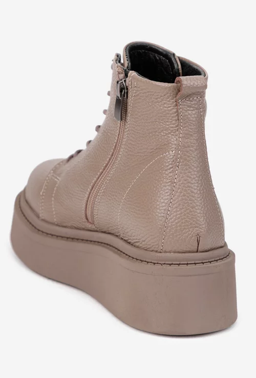 Ghete dama din piele texturata taupe