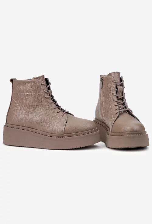 Ghete dama din piele texturata taupe