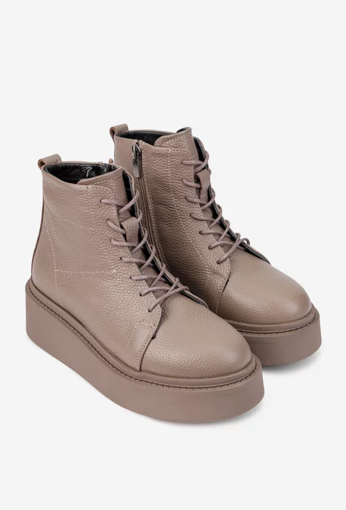 Ghete dama din piele texturata taupe