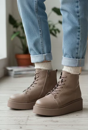 Ghete dama din piele texturata taupe