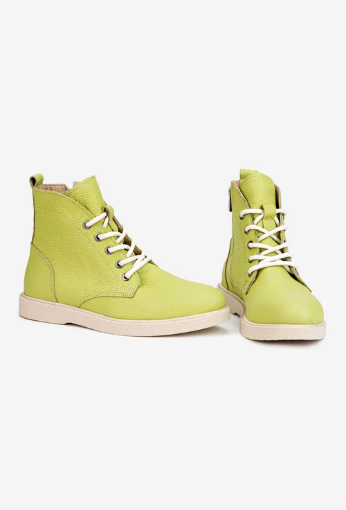 Ghete dama din piele texturata verde lime