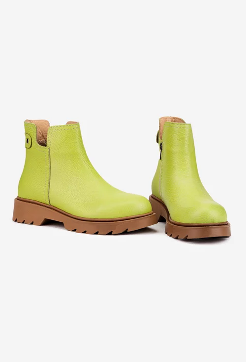 Ghete dama din piele verde cu fermoar