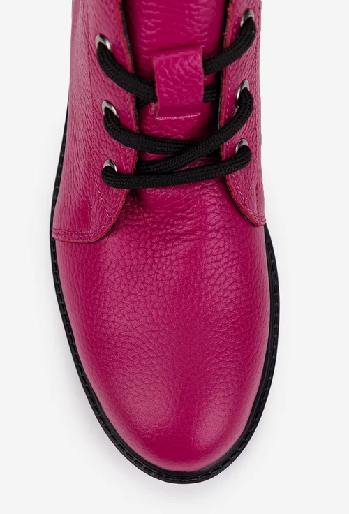 Ghete dama fuchsia din piele naturala texturata