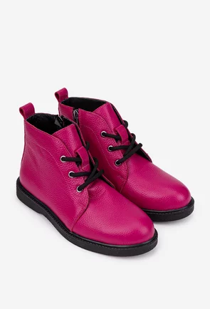Ghete dama fuchsia din piele naturala texturata