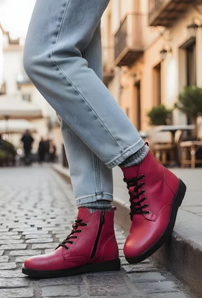 Ghete dama fuchsia din piele texturata