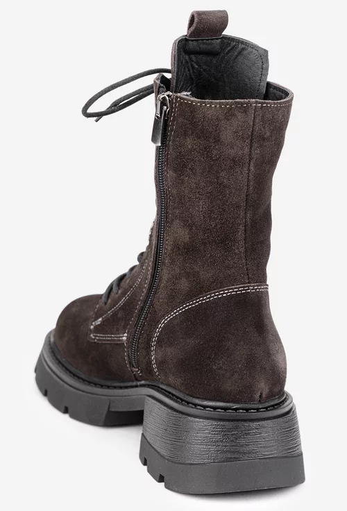 Ghete dama grej inchis din piele intoarsa