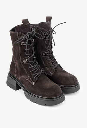 Ghete dama grej inchis din piele intoarsa