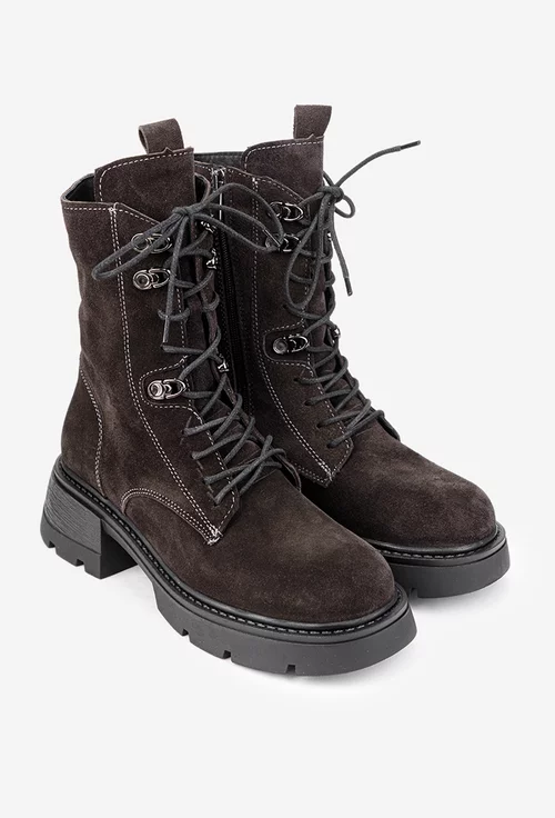 Ghete dama grej inchis din piele intoarsa