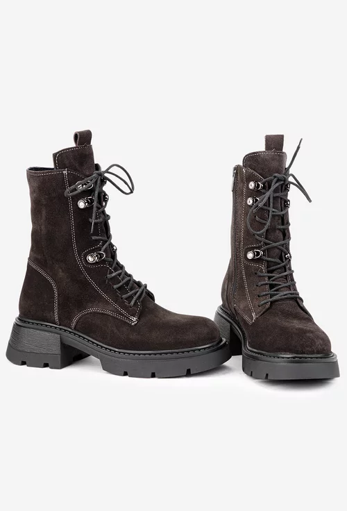 Ghete dama grej inchis din piele intoarsa