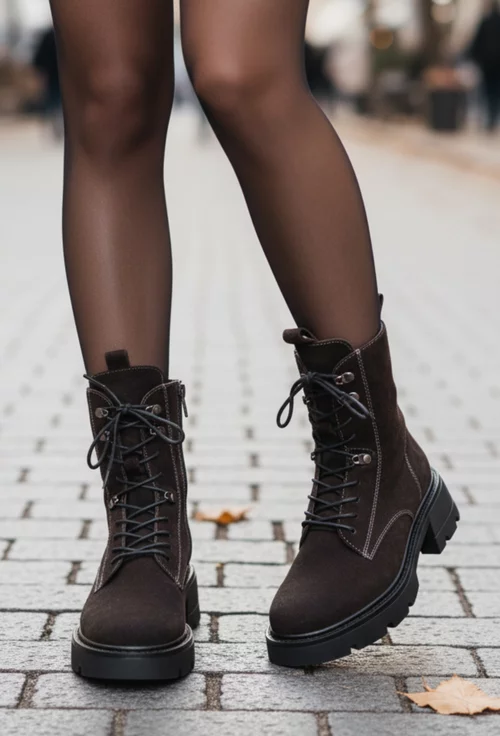 Ghete dama grej inchis din piele intoarsa