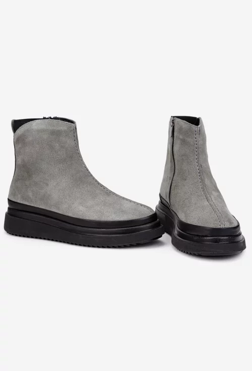 Ghete dama gri din piele intoarsa