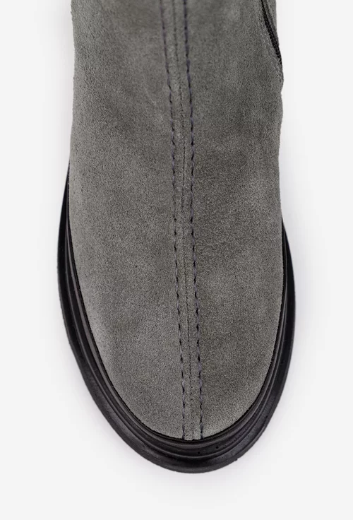 Ghete dama gri din piele intoarsa