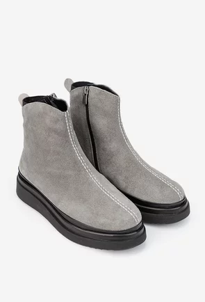 Ghete dama gri din piele intoarsa