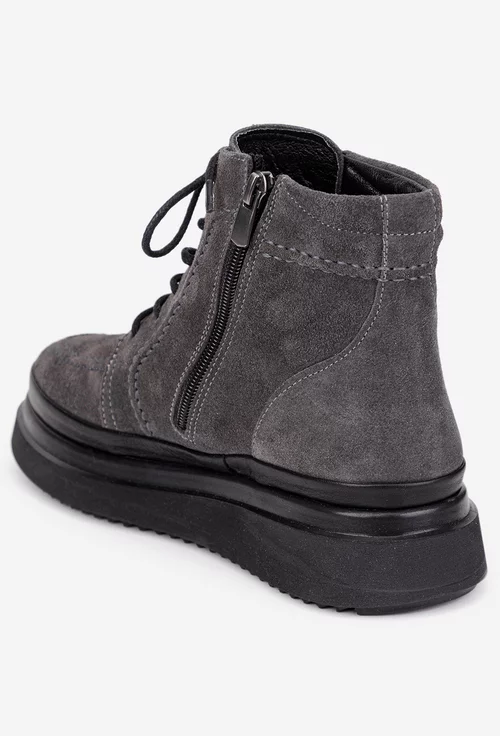 Ghete dama gri din piele intoarsa