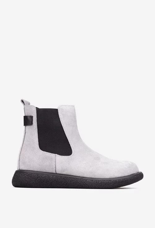 Ghete dama gri din piele intoarsa cu elastic in laterale