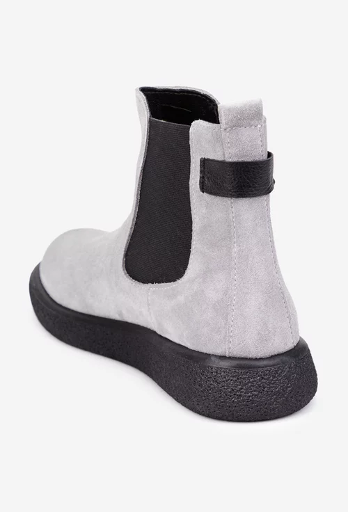 Ghete dama gri din piele intoarsa cu elastic in laterale