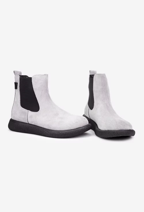 Ghete dama gri din piele intoarsa cu elastic in laterale
