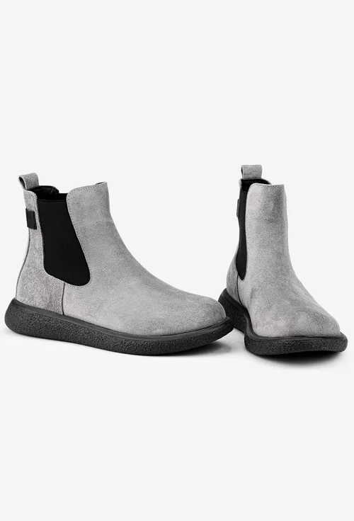 Ghete dama gri din piele intoarsa cu elastic in laterale