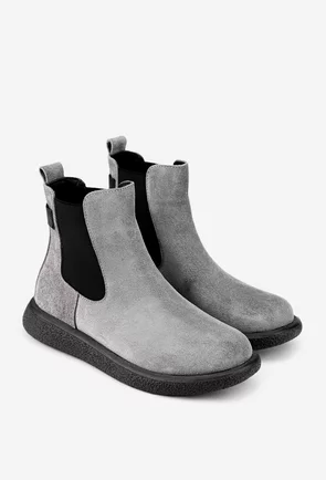 Ghete dama gri din piele intoarsa cu elastic in laterale