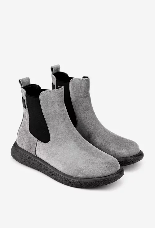 Ghete dama gri din piele intoarsa cu elastic in laterale