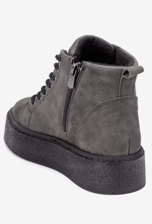 Ghete dama gri din piele nabuc