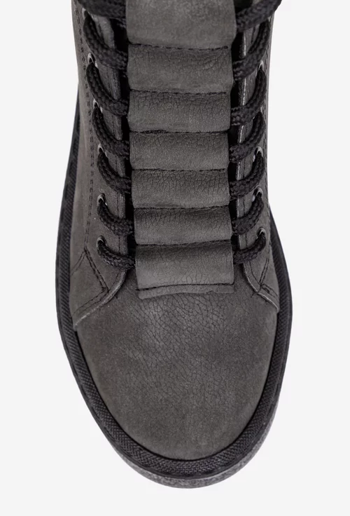 Ghete dama gri din piele nabuc