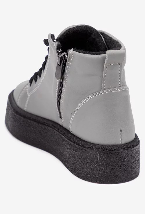 Ghete dama gri din piele naturala