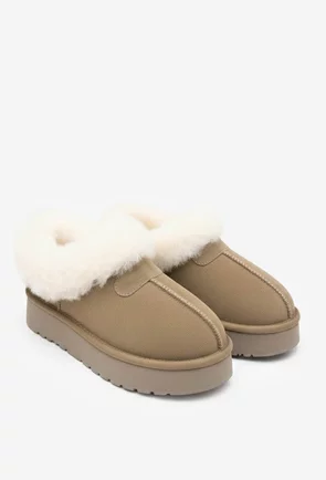 Ghete dama imblanite din piele intoarsa bej