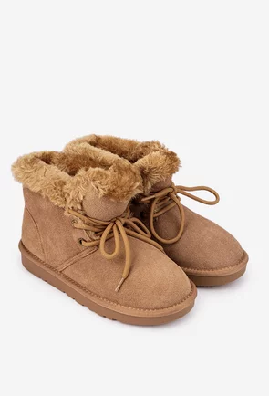 Ghete dama imblanite NUR din piele intoarsa maro