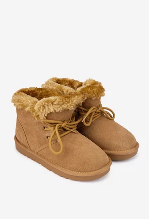 Ghete dama imblanite NUR din piele intoarsa maro