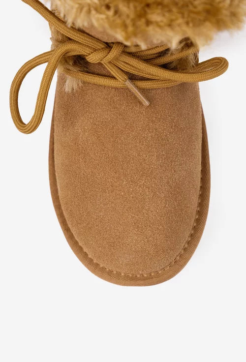 Ghete dama imblanite NUR din piele intoarsa maro