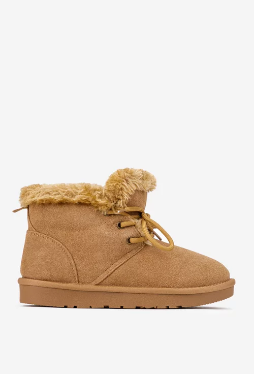 Ghete dama imblanite NUR din piele intoarsa maro