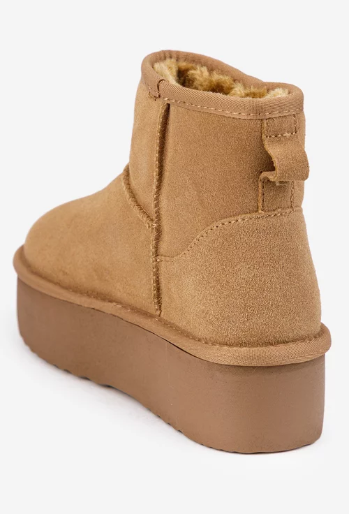 Ghete dama imblanite NUR din piele intoarsa maro cu talpa inalta