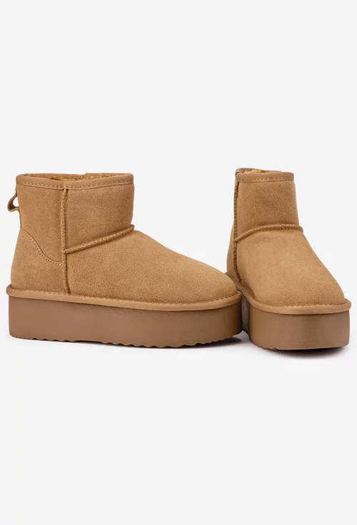 Ghete dama imblanite NUR din piele intoarsa maro cu talpa inalta