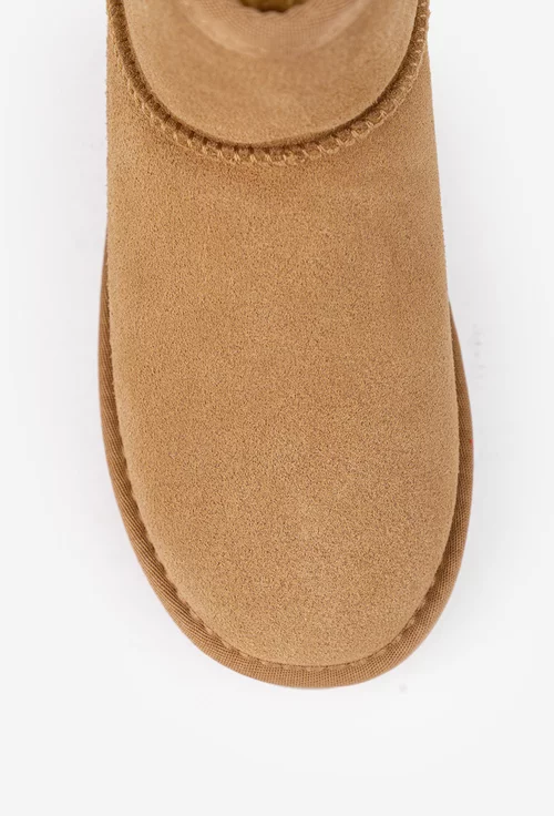 Ghete dama imblanite NUR din piele intoarsa maro cu talpa inalta