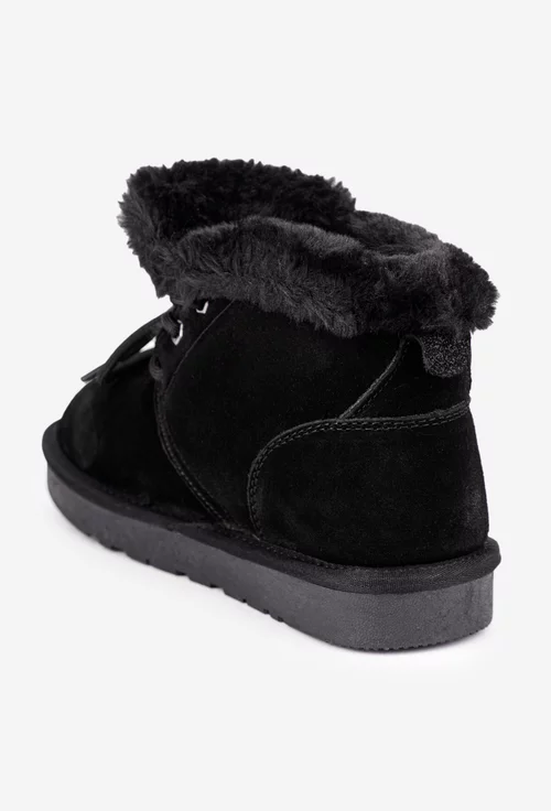 Ghete dama imblanite NUR din piele intoarsa neagra