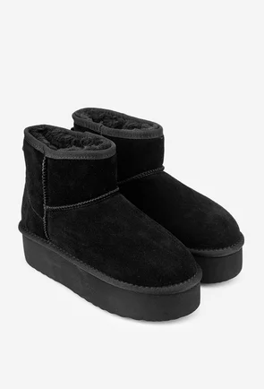 Ghete dama imblanite NUR din piele intoarsa neagra cu talpa inalta