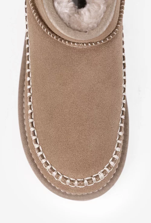 Ghete dama imblanite NUR din piele intoarsa taupe