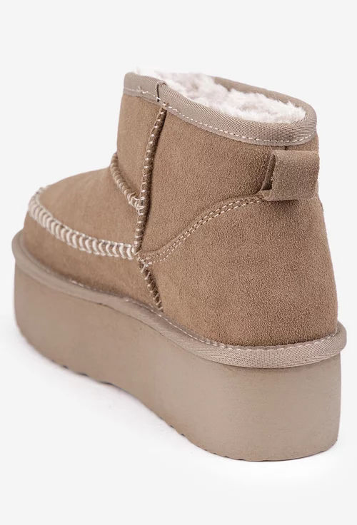 Ghete dama imblanite NUR din piele intoarsa taupe