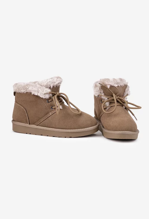 Ghete dama imblanite NUR din piele intoarsa taupe