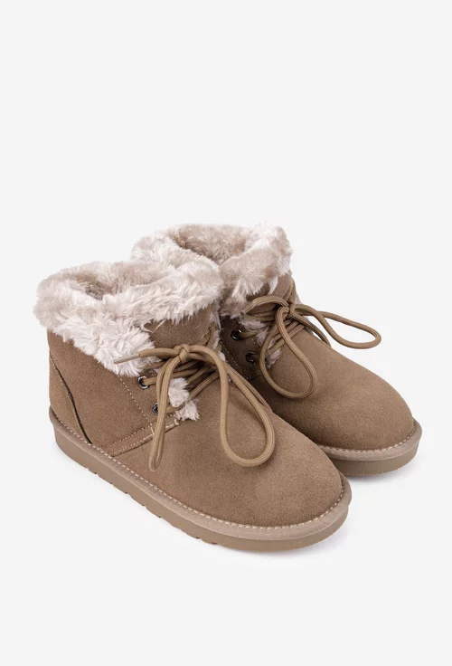 Ghete dama imblanite NUR din piele intoarsa taupe