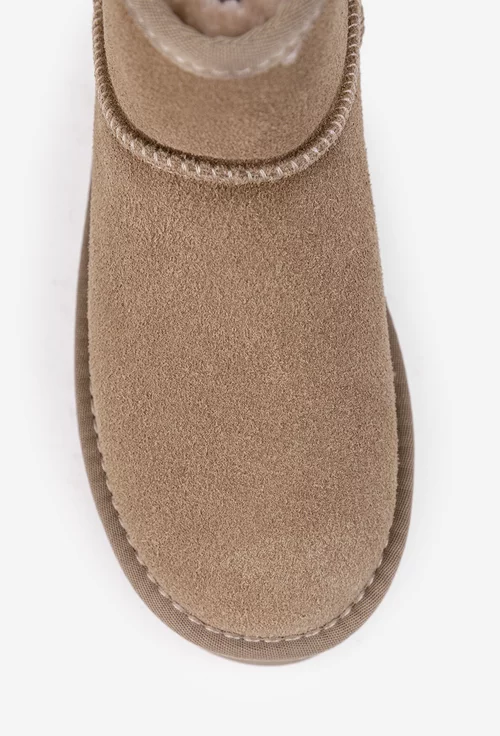 Ghete dama imblanite NUR din piele intoarsa taupe cu talpa inalta