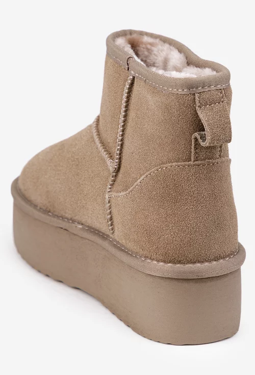 Ghete dama imblanite NUR din piele intoarsa taupe cu talpa inalta