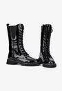 Ghete dama inalte din piele lacuita neagra