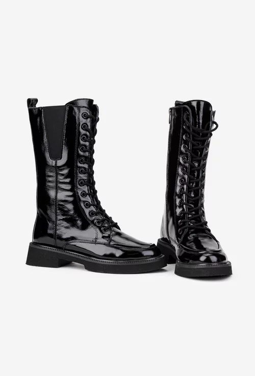 Ghete dama inalte din piele lacuita neagra