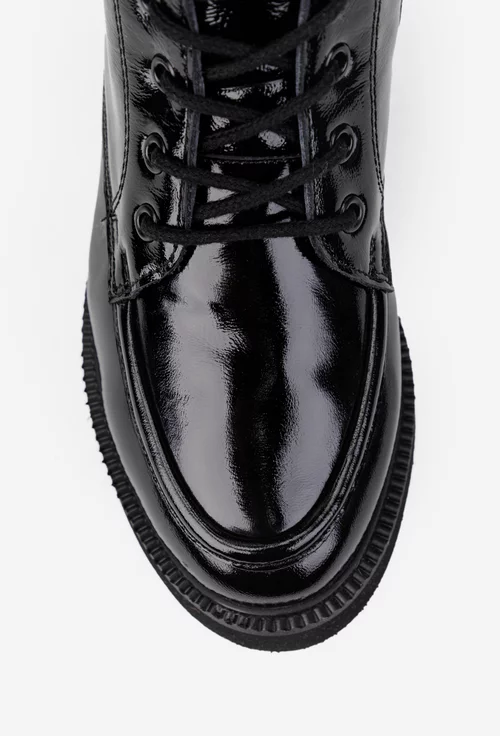 Ghete dama inalte din piele lacuita neagra