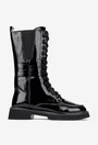 Ghete dama inalte din piele lacuita neagra
