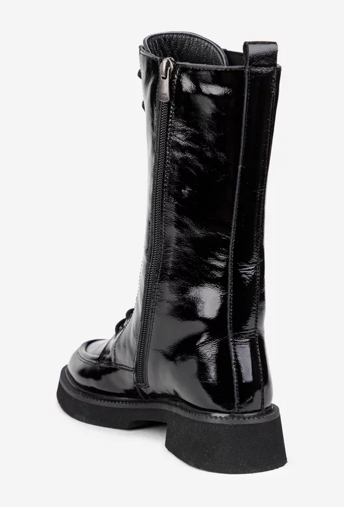Ghete dama inalte din piele lacuita neagra
